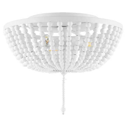 JONATHAN Y Allison 15 in. White Wood Beaded/Metal LED Flush Mount JYL9019D