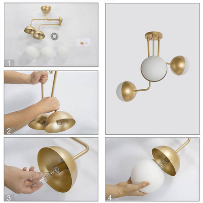 LNC 23.5 in. Gold Modern Semi-Flush Mount Light with Globe Frosted Glass Shade