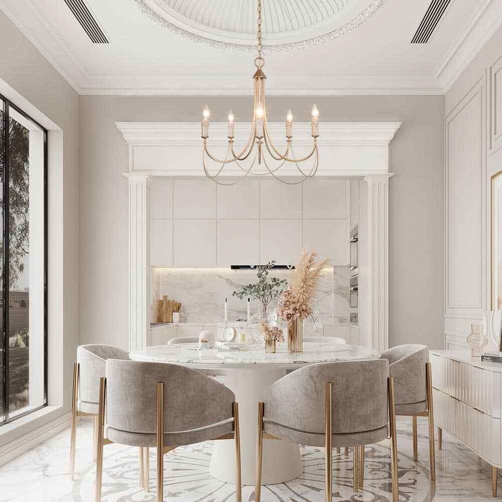 LNC Modern Satin Gold Farmhouse 5-Light Chandelier Candlestick Ceiling Light