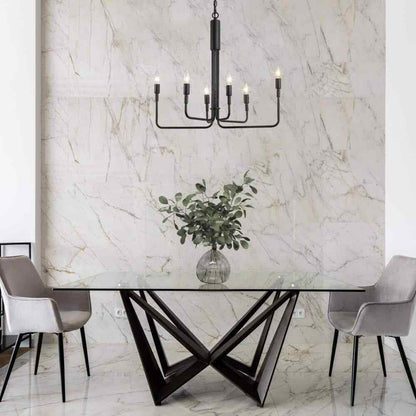 LALUZ Modern Black Candlestick Oblong Farmhouse Irregular Pendant, 6 Light