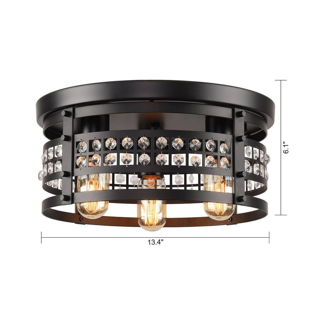 Flint Garden 13.4 in. 3-Light Modern Industrial Matte Black Drum Flush Mount