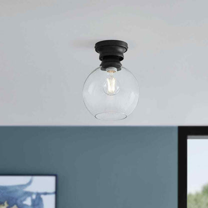 Home Decorators Evelyn 8 in Matte Black Flush Mount Ceiling Light w/ Clear Glass