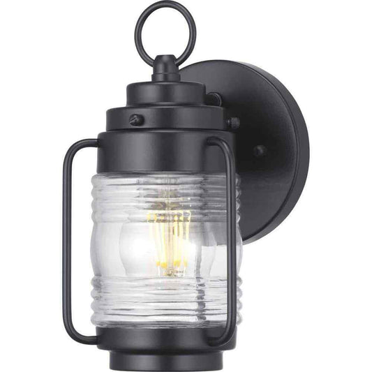 Progress Lighting Watch Tower Matte Black Outdoor Wall Lantern w/ Clear Glass