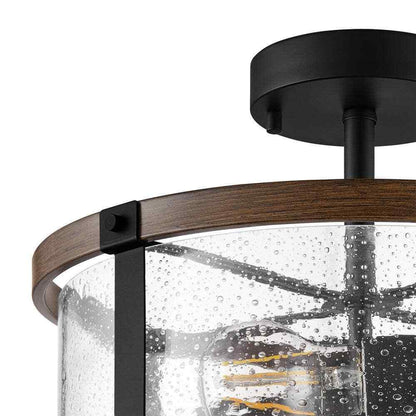 Hampton Bay Richland 2-Light Dark Bronze Semi-Flushmount Clear Seedy Glass