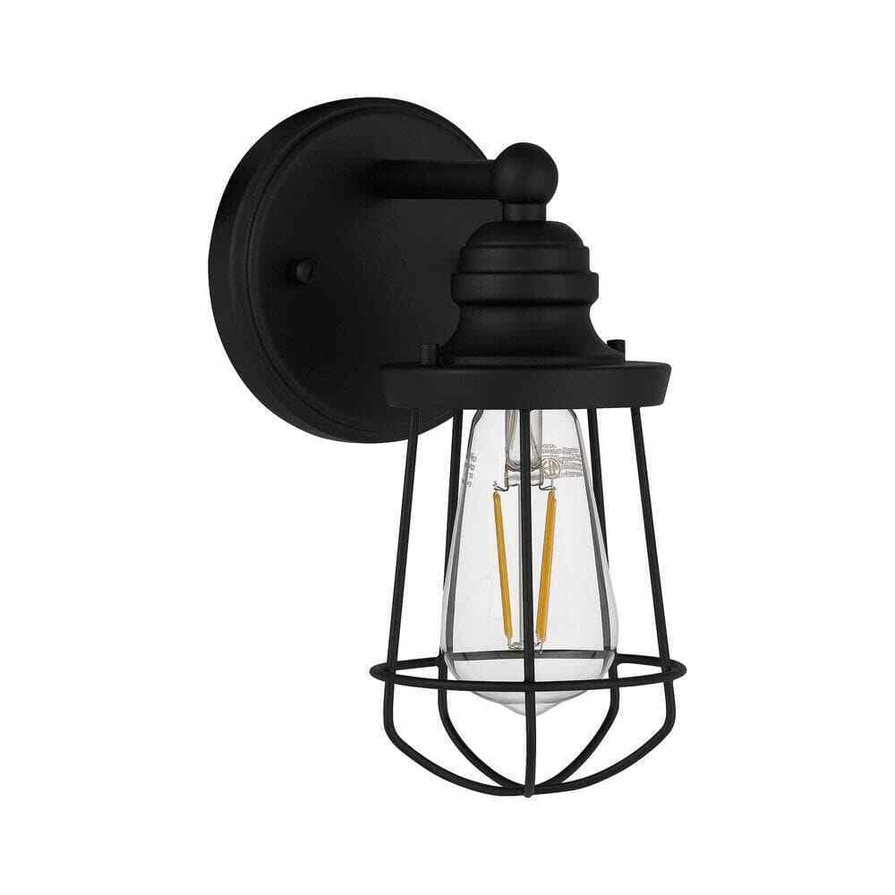 Hampton Bay Southbourne 1-Light Matte Black Wall Sconce w/ Open Steel Cage Frame