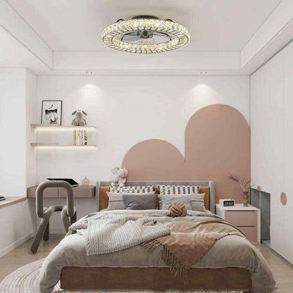 FANNEHONNE 22 in. LED White Crystal Ceiling Fan CA00001103