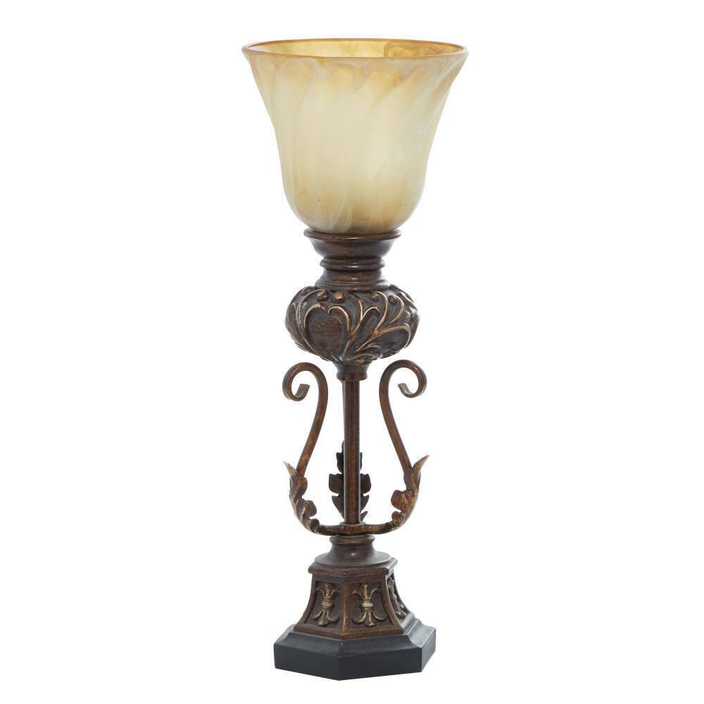 Litton Lane 20 in. Brown Metal Antique Style Floor Lamp Light with Scrolls