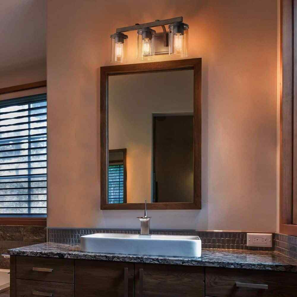 LNC Weyland Farmhouse 20 in. 3-Light Rust Black Bathroom Bar Vanity Light