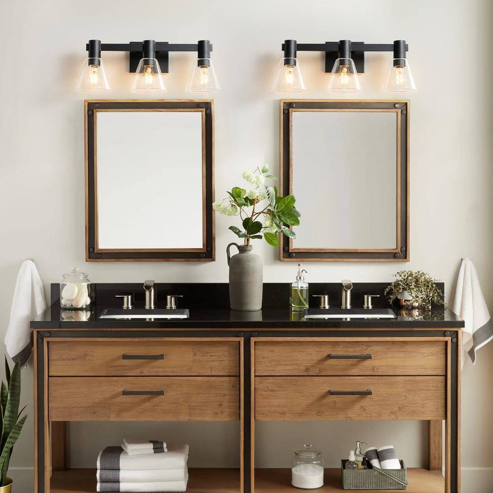 KAISITE 21.3 in. 3 Light Black Dimmable Bathroom Vanity Light Fixture