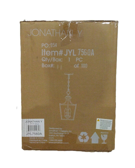 JONATHAN Y Camden 10 in. 3-Light Oil Rubbed Bronze Iron Lantern Pendant Light