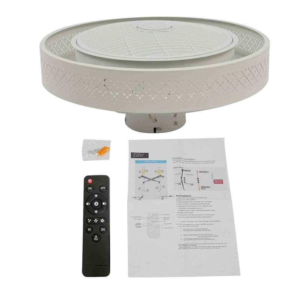OUKANING  Integrated LED Indoor White Smart Enclosed Ceiling Fan w/ Remote