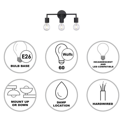 Bel Air Lighting Placerville 16 in. 3-Light Black Bathroom Vanity Light Fixture