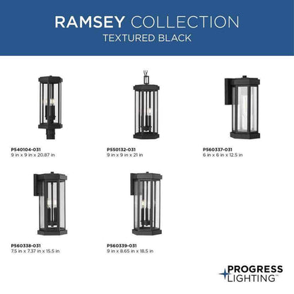 Progress Lighting 3-Light Textured Black Ramsey Steel Hardwired Post Light