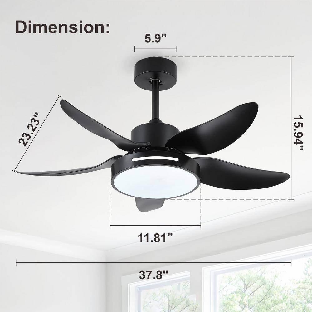 HKMGT 37.8 in. 5-Blade Smart Black Ceiling Fan w/ LED Light and Remote Control