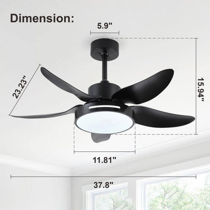 HKMGT 37.8 in. 5-Blade Smart Black Ceiling Fan w/ LED Light and Remote Control