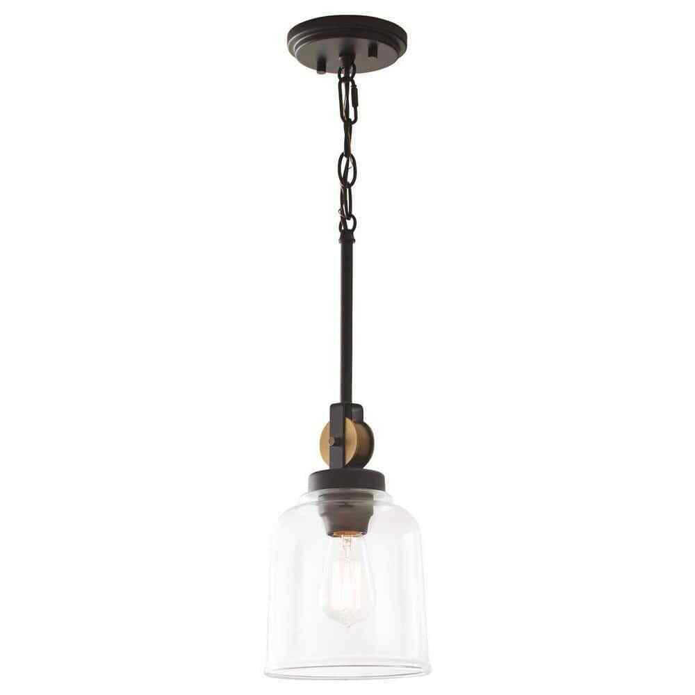 Home Decorators Knollwood 7 in. 1-Light Blackened Bronze Mini Pendant Light