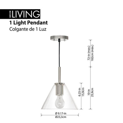 Decor Living 1-Light Brushed Nickel Mini Pendant with Glass Cone Shade