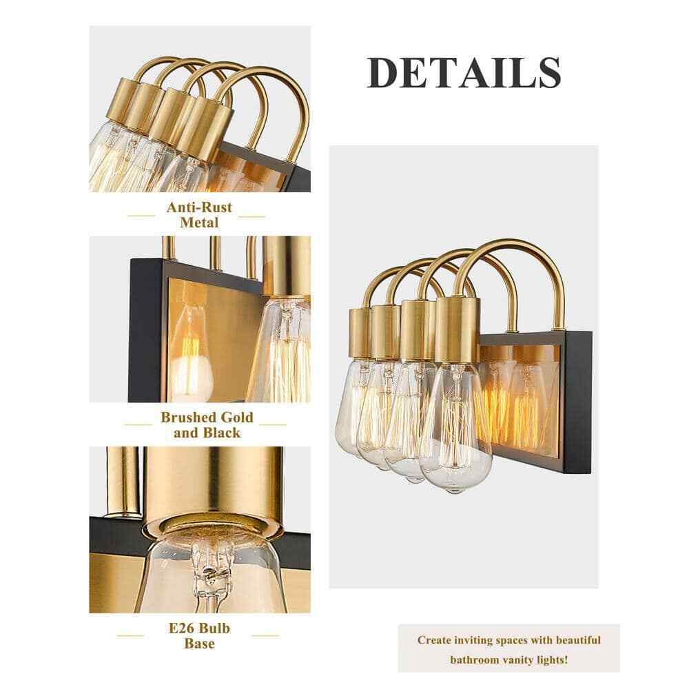 JAZAVA 22.4 in. 4-Light Brushed Gold and Black Vanity Light