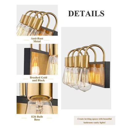 JAZAVA 22.4 in. 4-Light Brushed Gold and Black Vanity Light