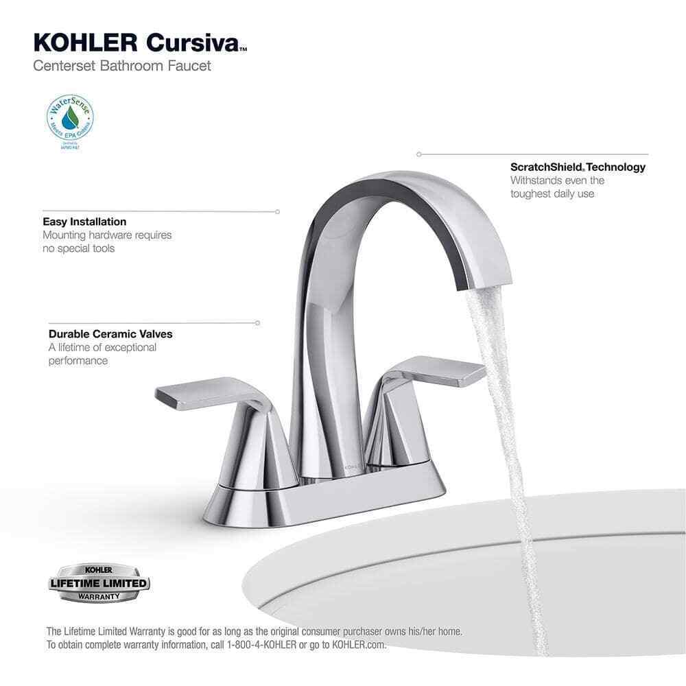 KOHLER Cursiva 4 in. Centerset Double Handle Bathroom Faucet in Polished Chrome
