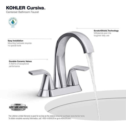 KOHLER Cursiva 4 in. Centerset Double Handle Bathroom Faucet in Polished Chrome