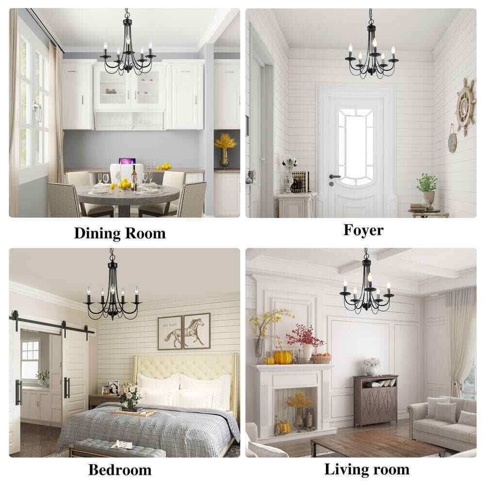 LNC Modern Black Candlestick Island 5-Light 18.5 in. Classic Pendant Chandelier