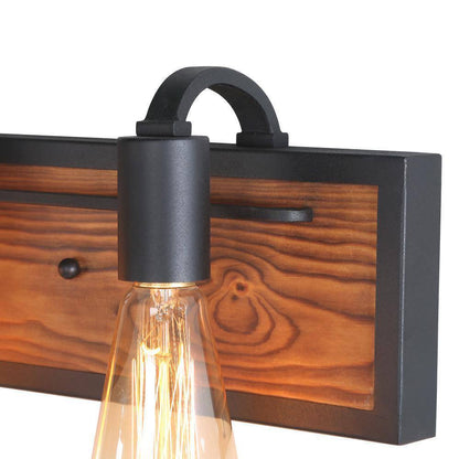 LNC Rustic Bathroom Vanity Light Wayner 3-Light Matte Black Wood Vanity Light