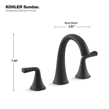 KOHLER Sundae 8 in. Widespread Double Handles Bathroom Faucet in Matte Black