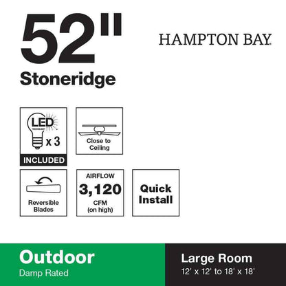 Hampton Bay Stoneridge 52 in. Indoor/Outdoor LED Bronze Ceiling Fan w Light Kit