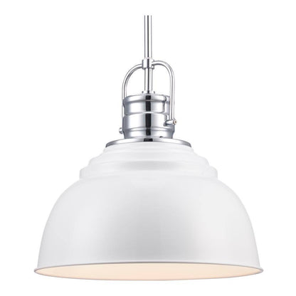 Home Decorators Shelston 13 in. White and Chrome Farmhouse Pendant Light Fixture