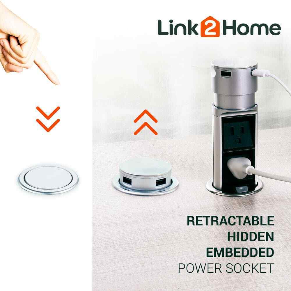Link2Home Space Saver Pop Up-Outlet 2 Power Outlets 2 USB Ports 2.4 Amp