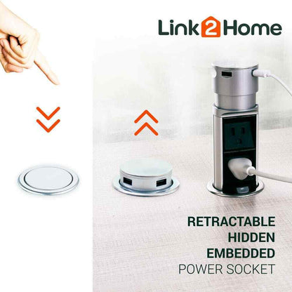 Link2Home Space Saver Pop Up-Outlet 2 Power Outlets 2 USB Ports 2.4 Amp