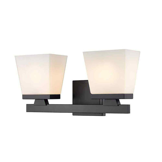 Astor 16 in. 2-Light Matte Black Vanity Light Etched Opal Glass Shades