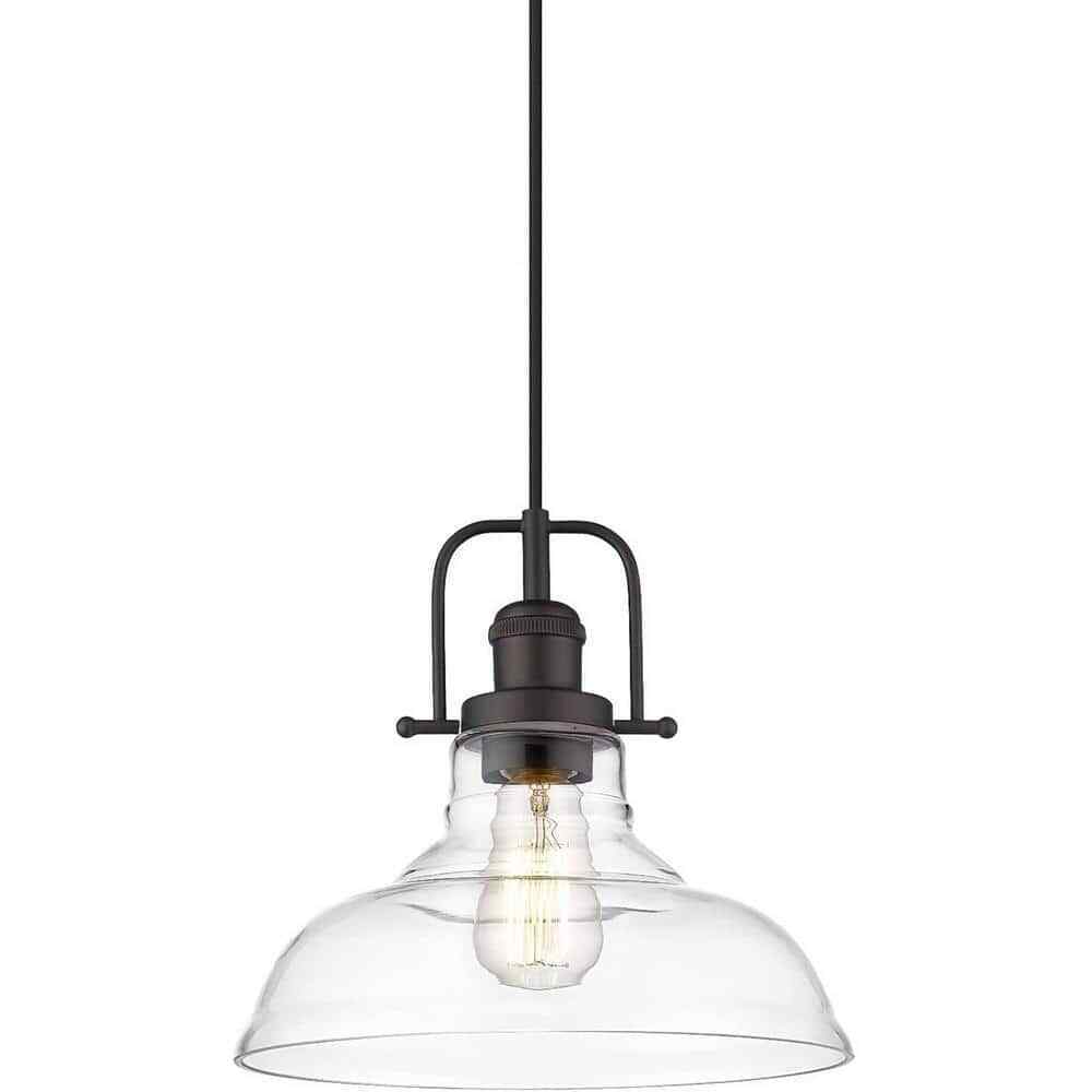 JAZAVA 1-Light Oil Rubbed Bronze Finish Farmhouse Pendant Light w/ Glass Shade