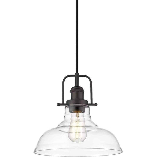 JAZAVA 1-Light Oil Rubbed Bronze Finish Farmhouse Pendant Light w/ Glass Shade