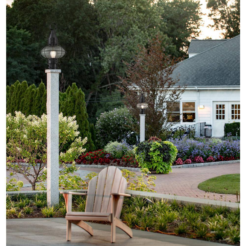 NORWELL Medium Classic Onion 1-Light Bronze Outdoor w/ Seedy Glass Post Lantern