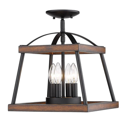 Golden Lighting Teagan 12.125 in. 3-Light Natural Black Semi-Flush Mount