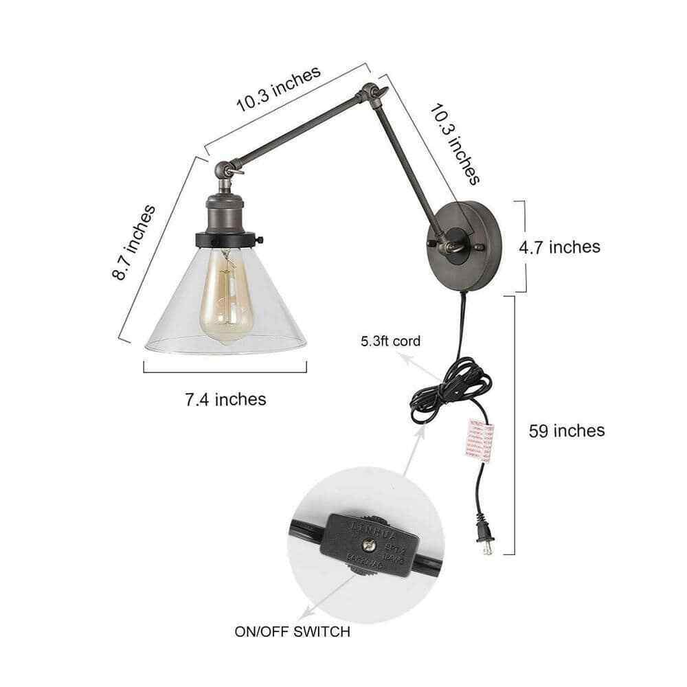 LNC Black Plug-In or Hardwire Modern Industrial Swing Arm Wall Light Sconce