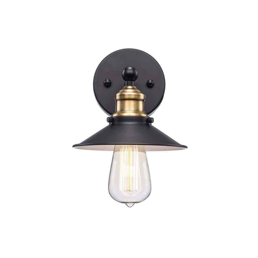 Hampton Bay Glenhurst Black and Brass Industrial Farmhouse Indoor Wall Sconce