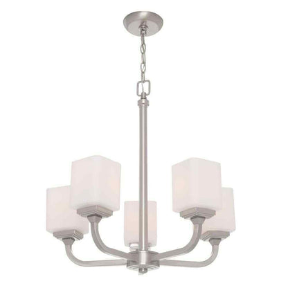 Hampton Bay 5-Light Brushed Nickel Chandelier with Frosted Glass Shades