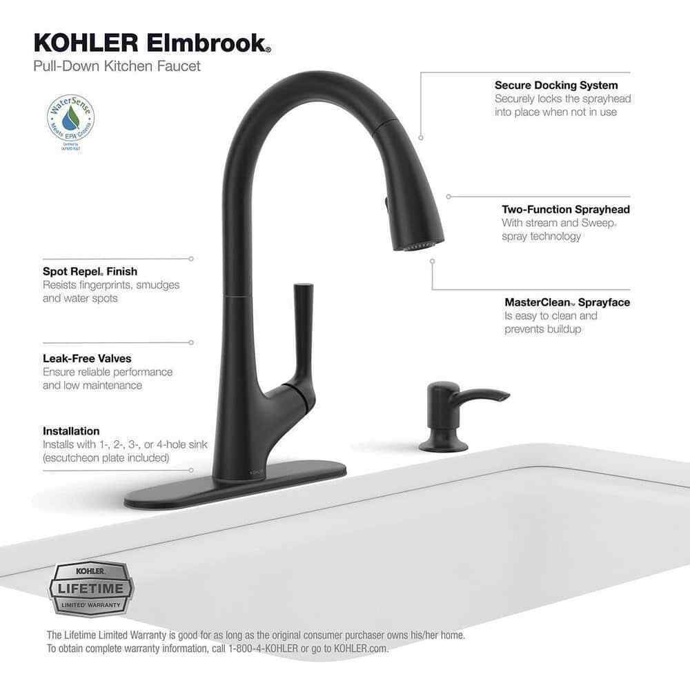 KOHLER Elmbrook Single-Handle Pull-Down Sprayer Kitchen Faucet in Matte Black
