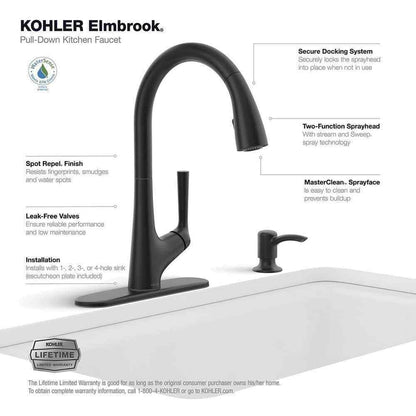 KOHLER Elmbrook Single-Handle Pull-Down Sprayer Kitchen Faucet in Matte Black