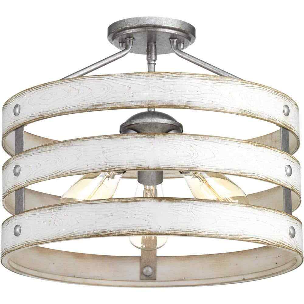 Progress Lighting Gulliver 17 in. 3-Light Galvanized Coastal Semi-Flush Light