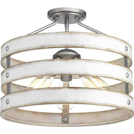Progress Lighting Gulliver 17 in. 3-Light Galvanized Coastal Semi-Flush Light
