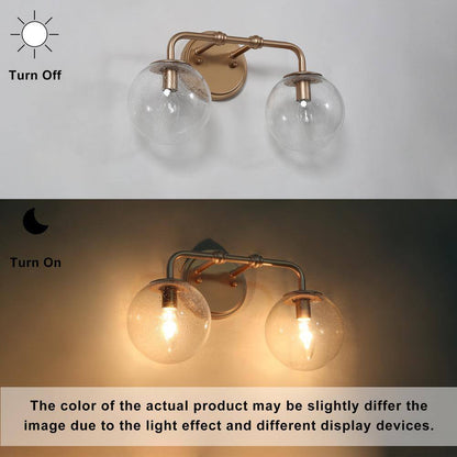 Uolfin Modern Globe Bathroom Vanity Light 2-Light Brass Gold Round Light