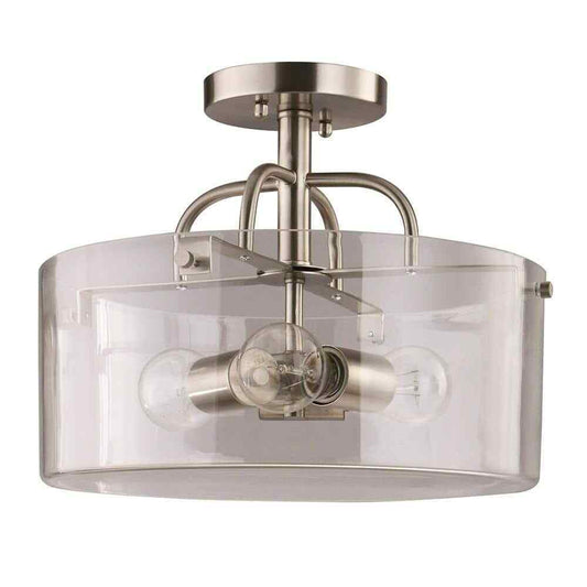 Home Decorators Shirwell 3-Light Brushed Nickel Semi-Flush Mount