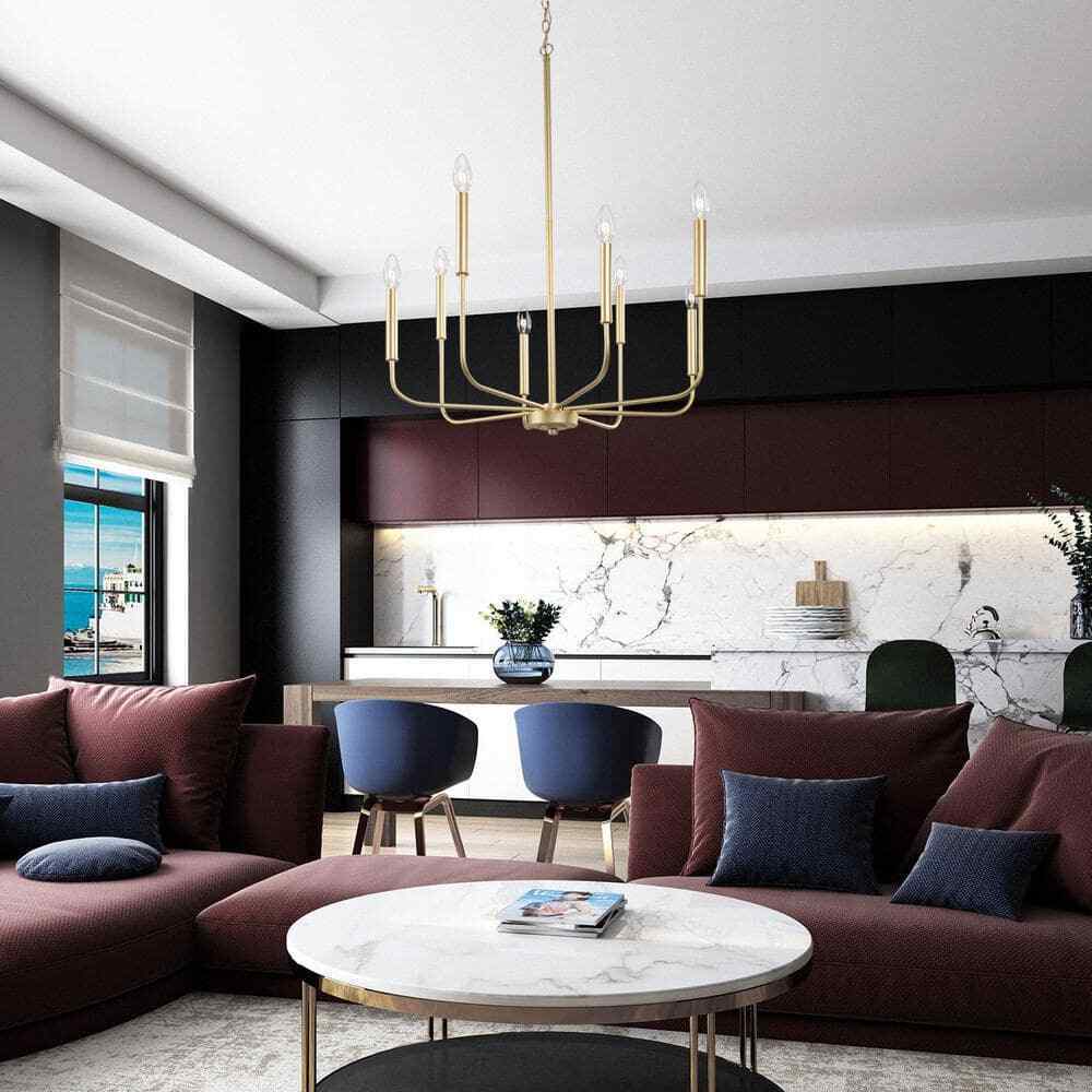 LNC Modern Gold Island Chandelier Transitional 8-Light Pale Brass Pendant Light