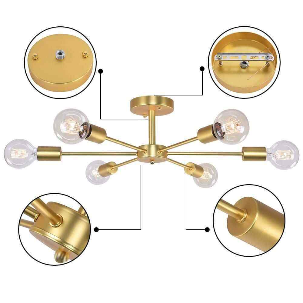 RRTYO Gallman Gold Mid-Century Pendant Ceiling Light Sputnik Semi-Flush Mount