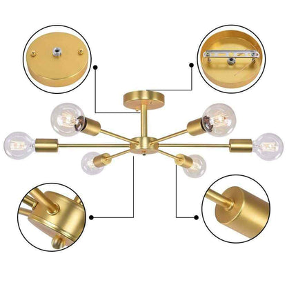 RRTYO Gallman Gold Mid-Century Pendant Ceiling Light Sputnik Semi-Flush Mount