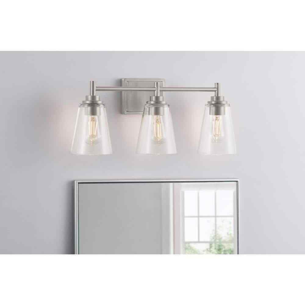 Hampton Bay Wakefield 22.5 in. 3-Light Brushed Nickel Bath Vanity Light